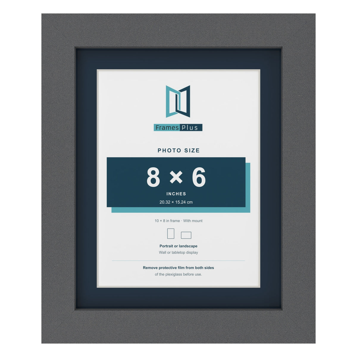 Dark Grey 10 x 8 inch picture frame with a Pacific Blue mount for an 8 x 6 inch photo