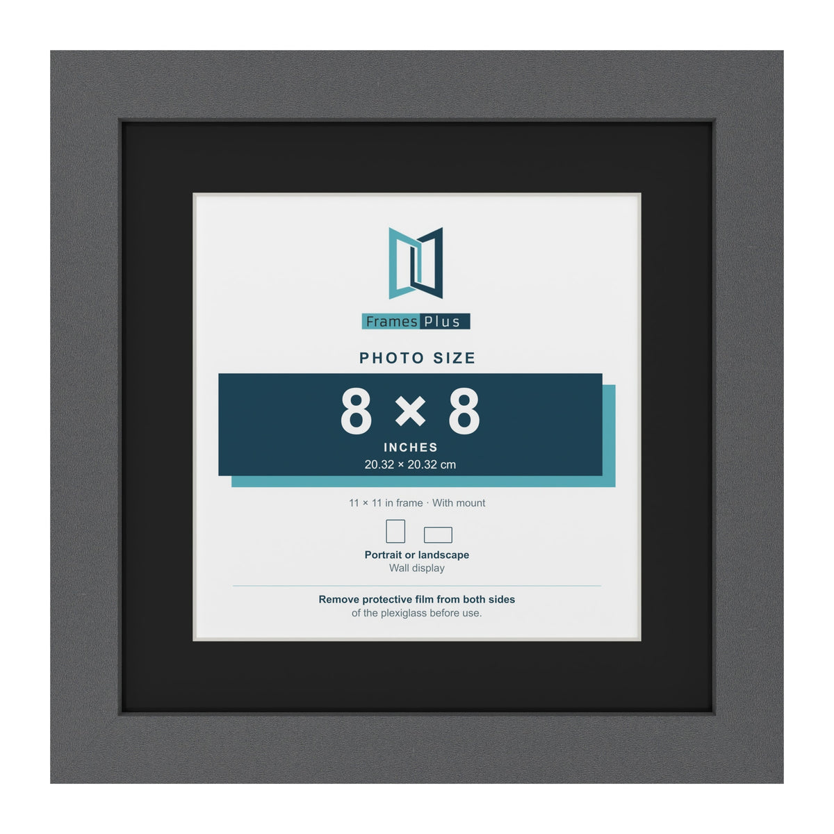 Dark Grey 11 x 11 inch picture frame with a black mount for an 8 x 8 inch photo