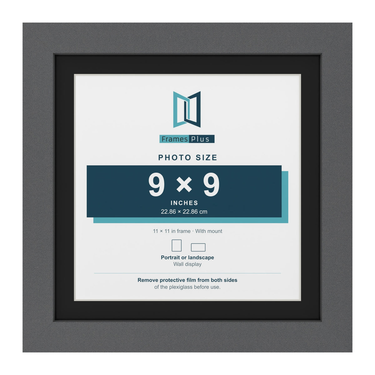 Dark Grey 11 x 11 inch picture frame with a black mount for a 9 x 9 inch photo