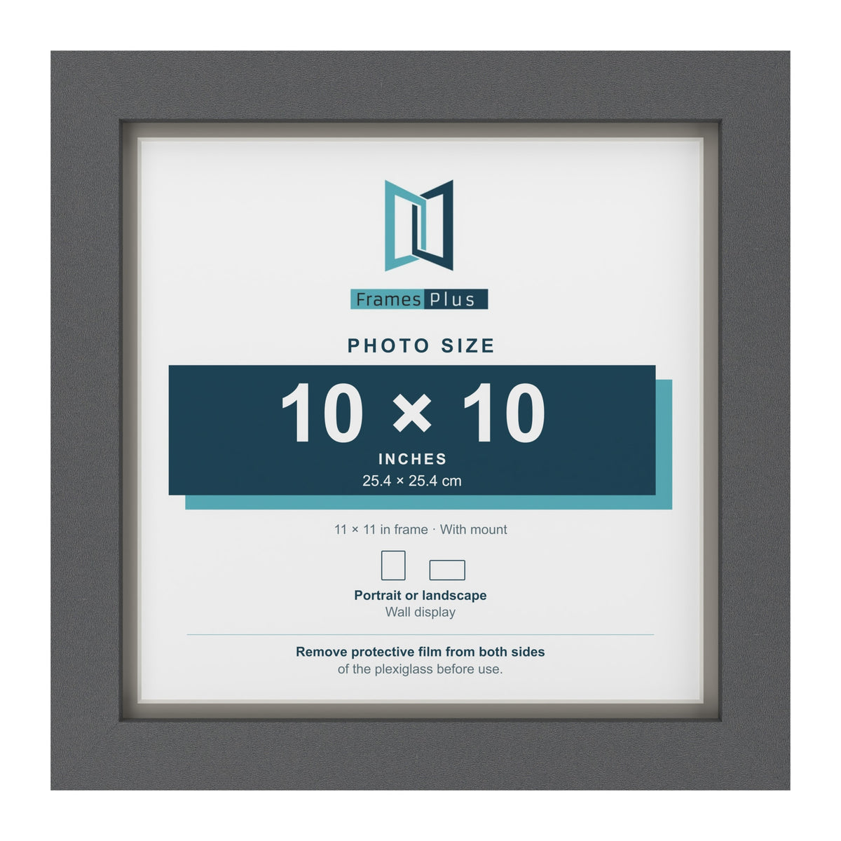 Dark Grey 11 x 11 inch picture frame with a Dawn Grey mount for a 10 x 10 inch photo