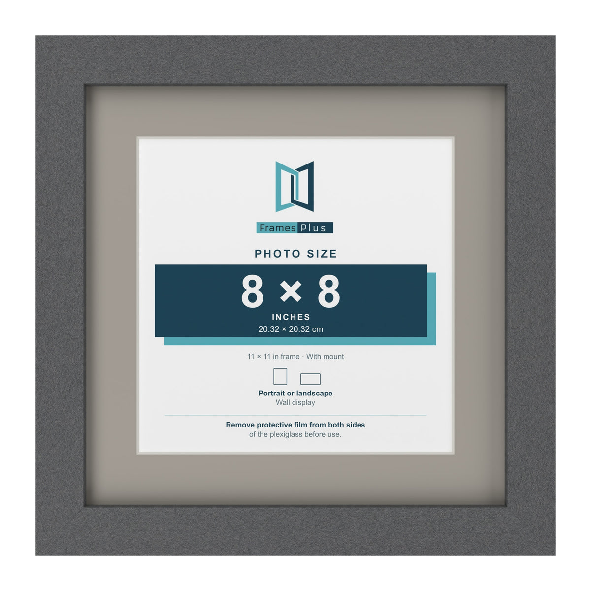 Dark Grey 11 x 11 inch picture frame with a Dawn Grey mount for an 8 x 8 inch photo