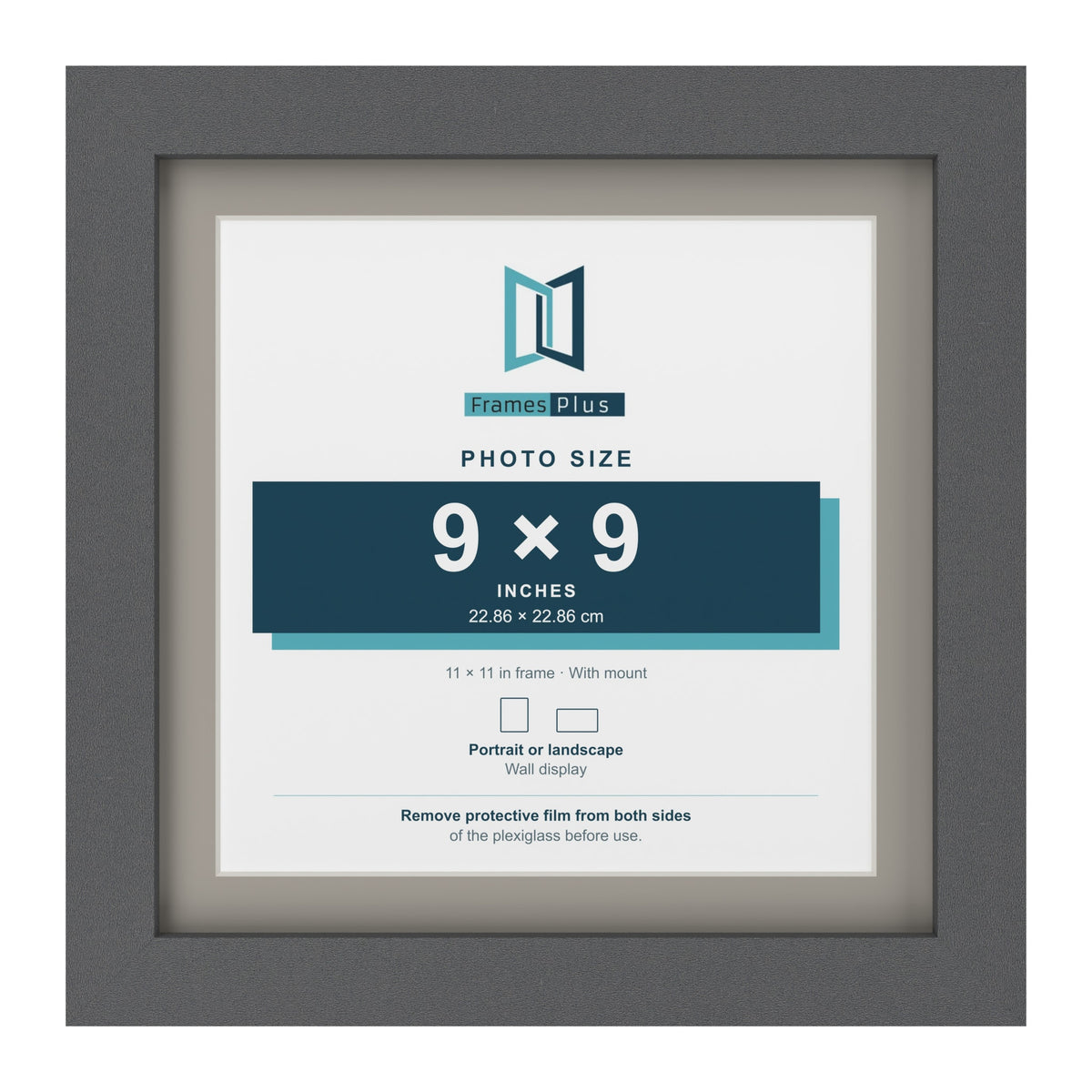 Dark Grey 11 x 11 inch picture frame with a Dawn Grey mount for a 9 x 9 inch photo