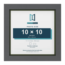 Dark Grey 11 x 11 inch picture frame with a green mount for a 10 x 10 inch photo