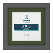 Dark Grey 11 x 11 inch picture frame with a green mount for an 8 x 8 inch photo