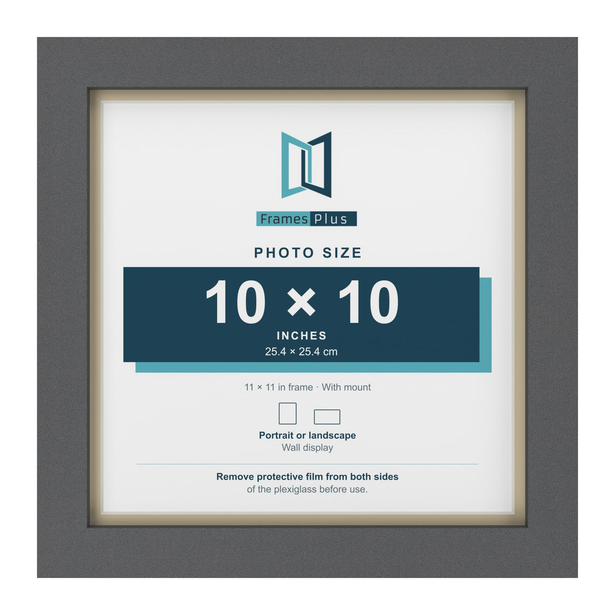 Dark Grey 11 x 11 inch picture frame with an ivory mount for a 10 x 10 inch photo