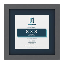 Dark Grey 11 x 11 inch picture frame with a Pacific Blue mount for an 8 x 8 inch photo