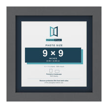 Dark Grey 11 x 11 inch picture frame with a Pacific Blue mount for a 9 x 9 inch photo