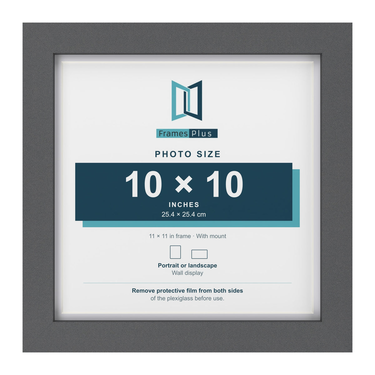 Dark Grey 11 x 11 inch picture frame with a white mount for a 10 x 10 inch photo