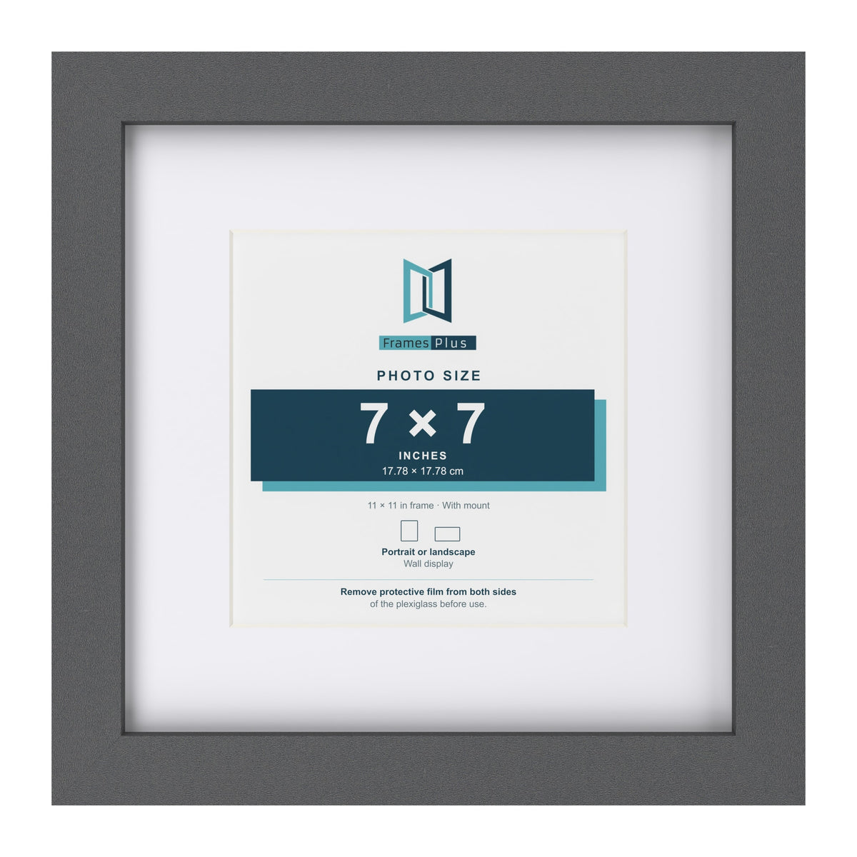 Dark Grey 11 x 11 inch picture frame with a white mount for a 7 x 7 inch photo