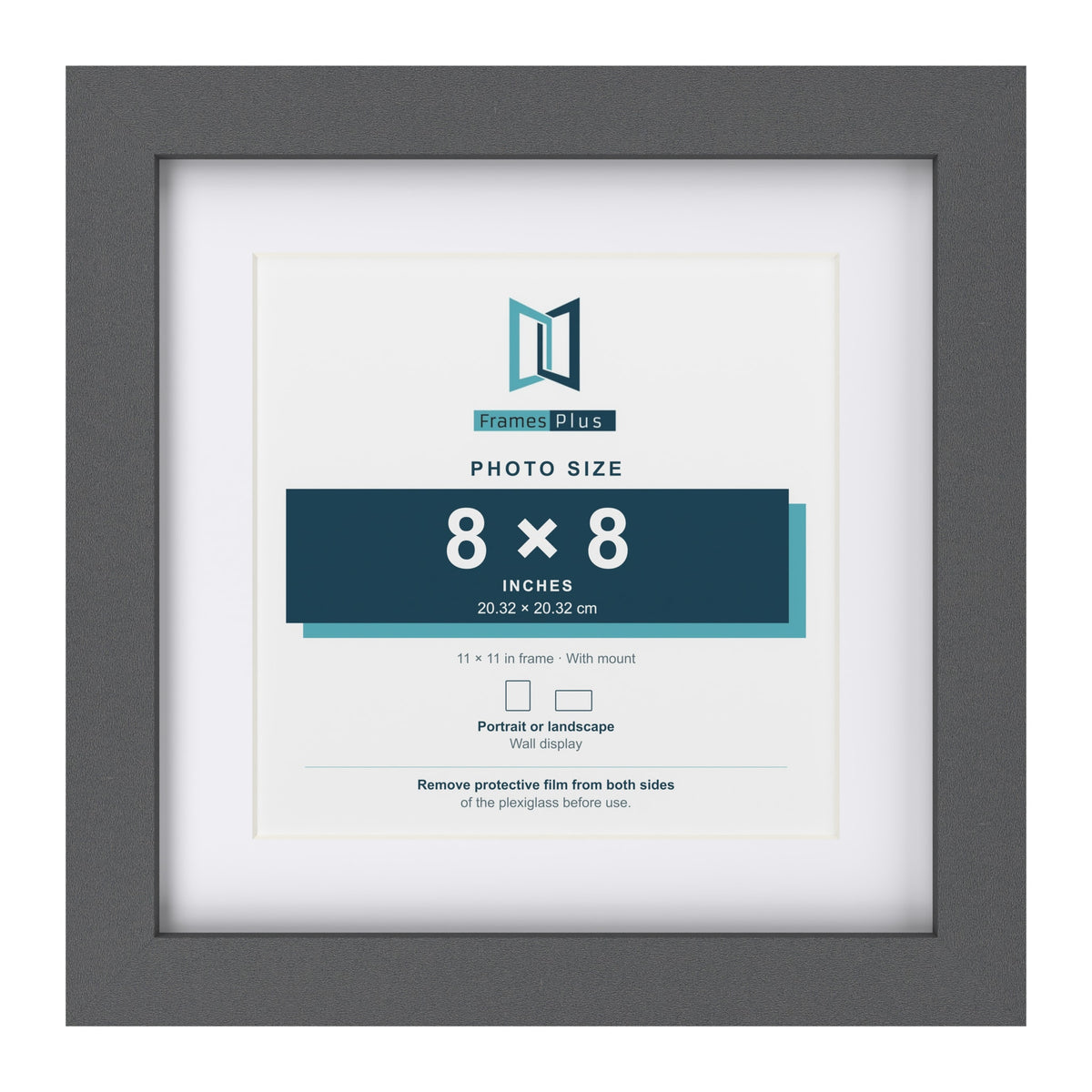 Dark Grey 11 x 11 inch picture frame with a white mount for a 8 x 8 inch photo
