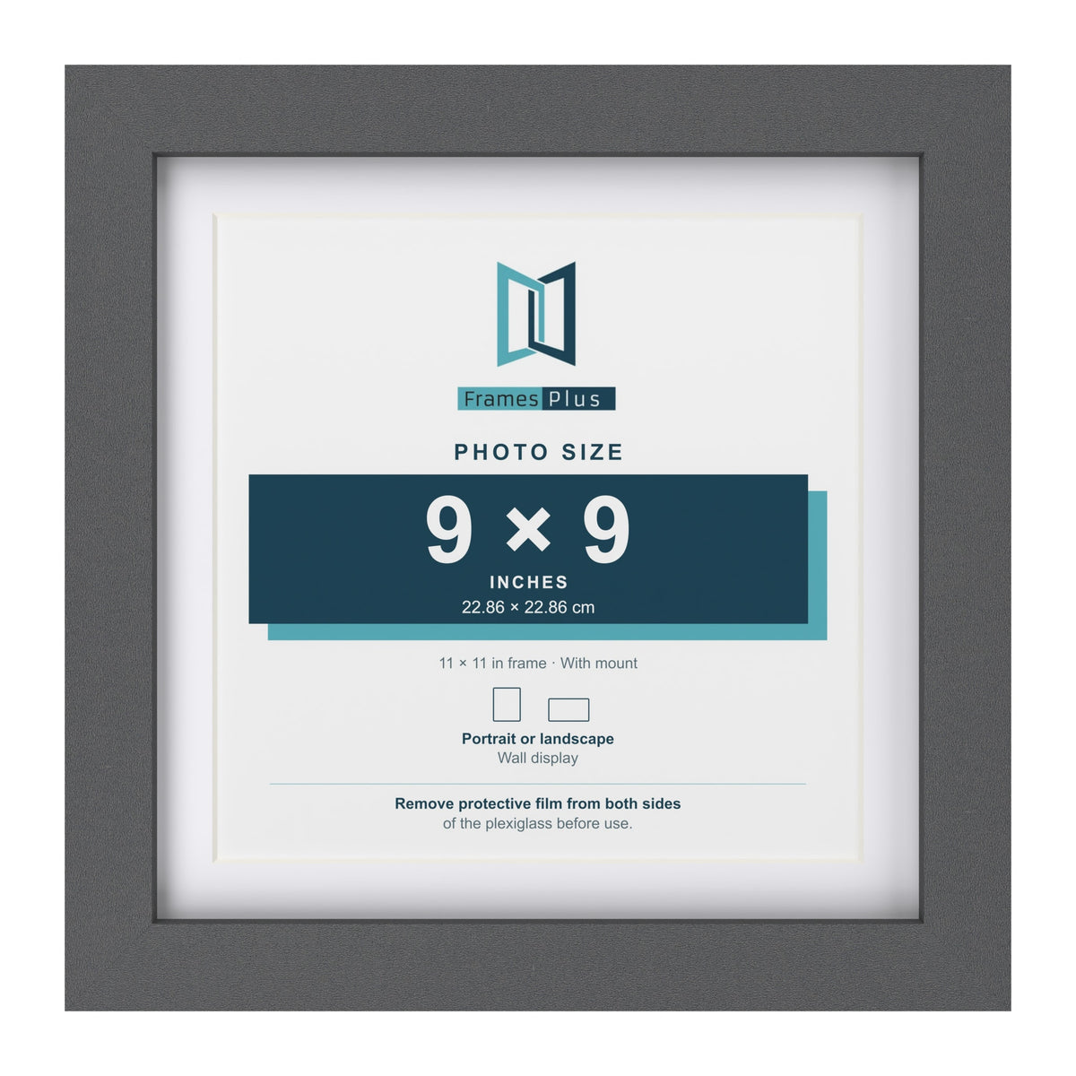 Dark Grey 11 x 11 inch picture frame with a white mount for a 9 x 9 inch photo