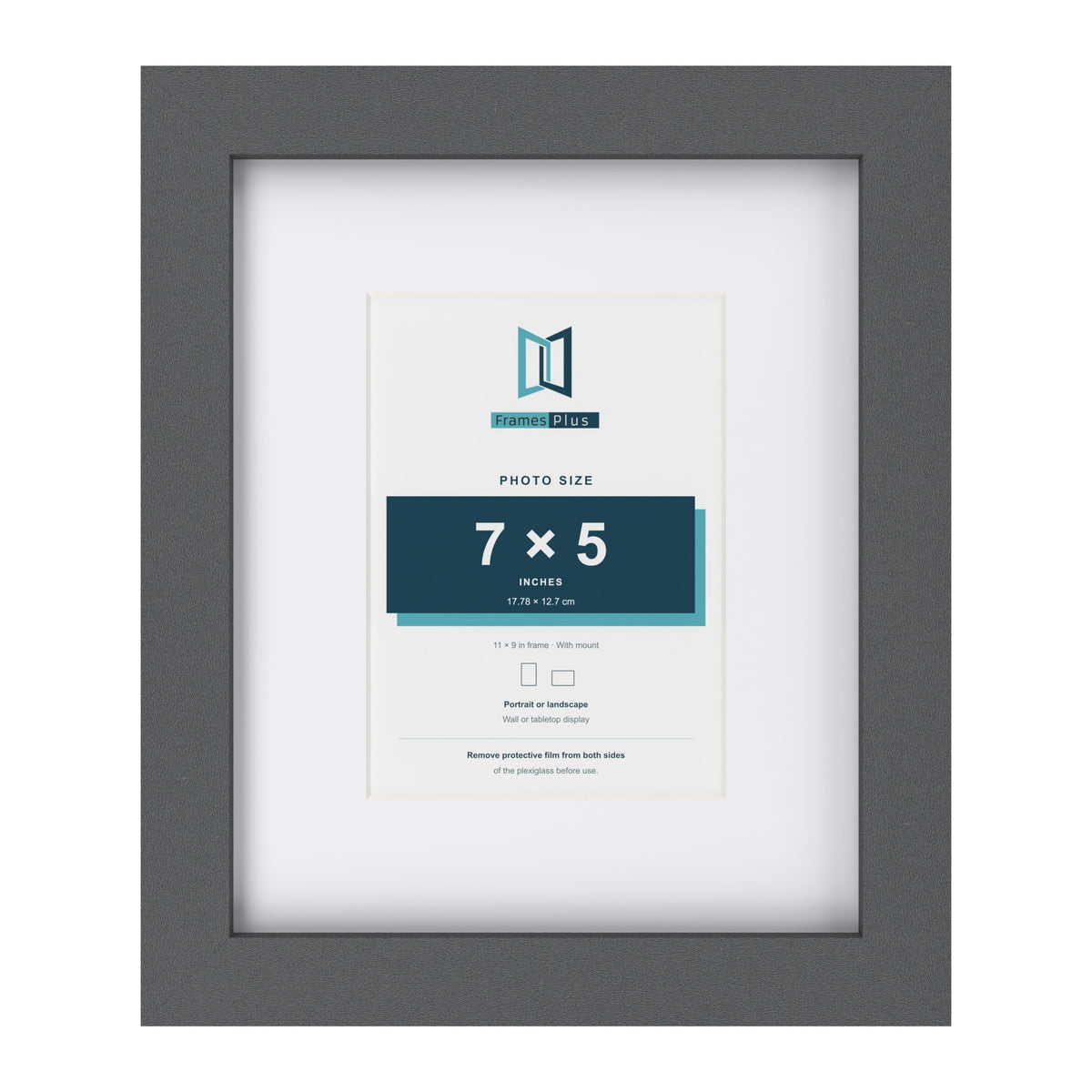 Dark Grey 11 x 9 inch picture frame with a white mount for a 7 x 5 inch photo