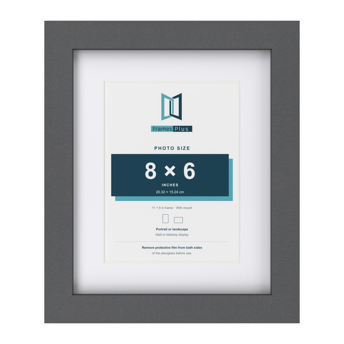 Dark Grey 11 x 9 inch picture frame with a white mount for an 8 x 6 inch photo
