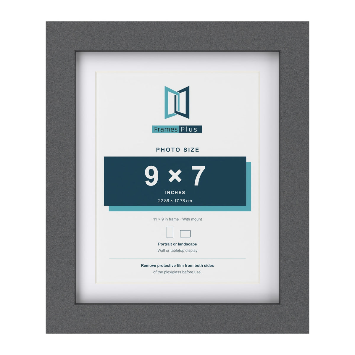 Dark Grey 11 x 9 inch picture frame with a white mount for a 9 x 7 inch photo