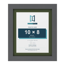 Dark Grey 12 x 10 inch picture frame with a green mount for a 10 x 8 inch photo