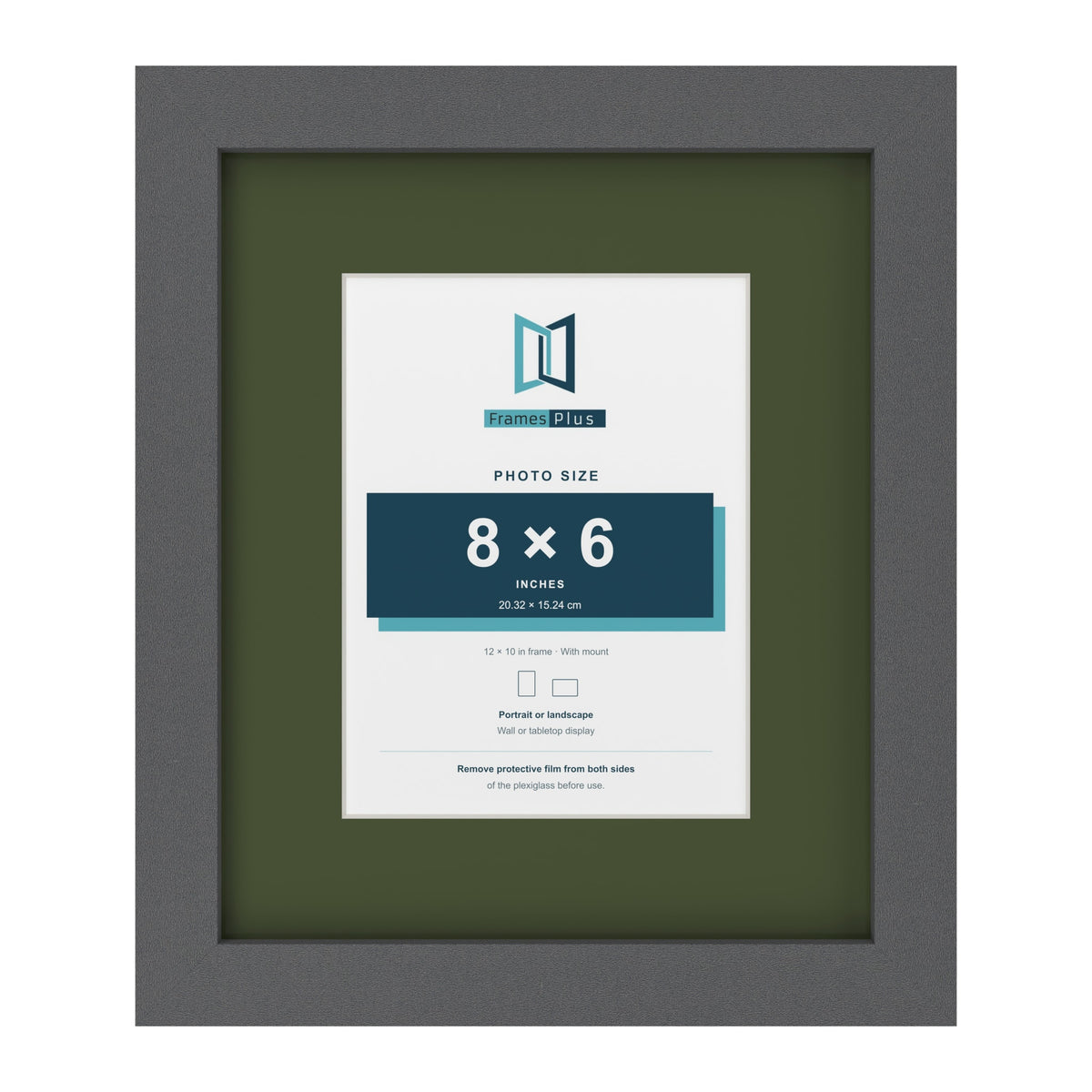 Dark Grey 12 x 10 inch picture frame with a green mount for an 8 x 6 inch photo