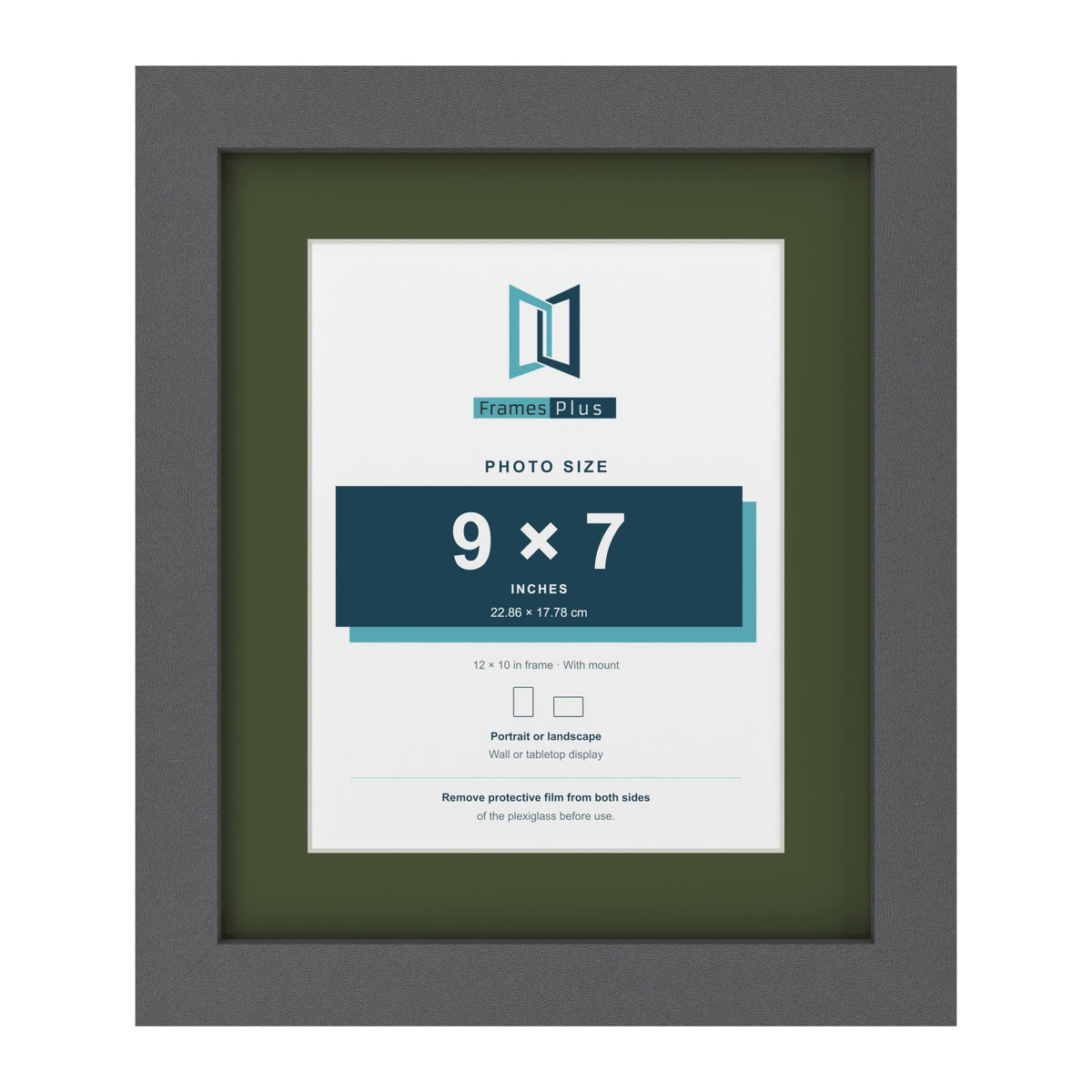 Dark Grey 12 x 10 inch picture frame with a green mount for a 9 x 7 inch photo