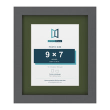 Dark Grey 12 x 10 inch picture frame with a green mount for a 9 x 7 inch photo
