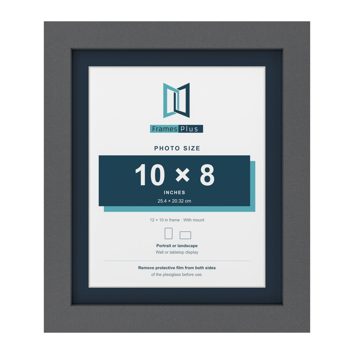 Dark Grey 12 x 10 inch picture frame with a Pacific Blue mount for a 10 x 8 inch photo