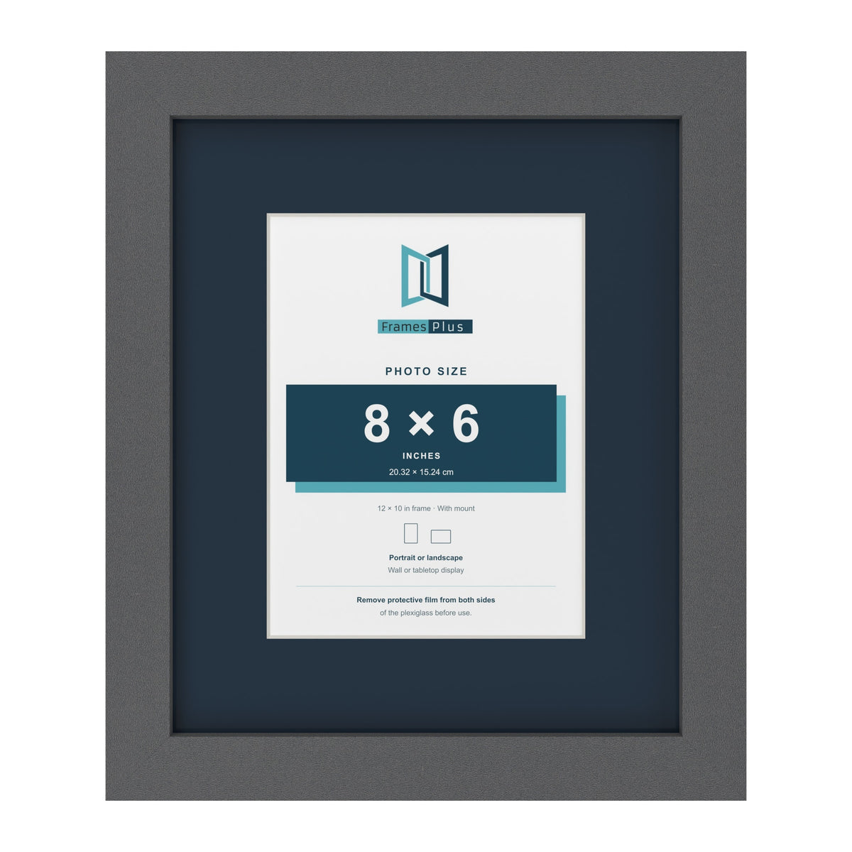 Dark Grey 12 x 10 inch picture frame with a Pacific Blue mount for an 8 x 6 inch photo