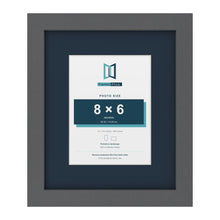 Dark Grey 12 x 10 inch picture frame with a Pacific Blue mount for an 8 x 6 inch photo