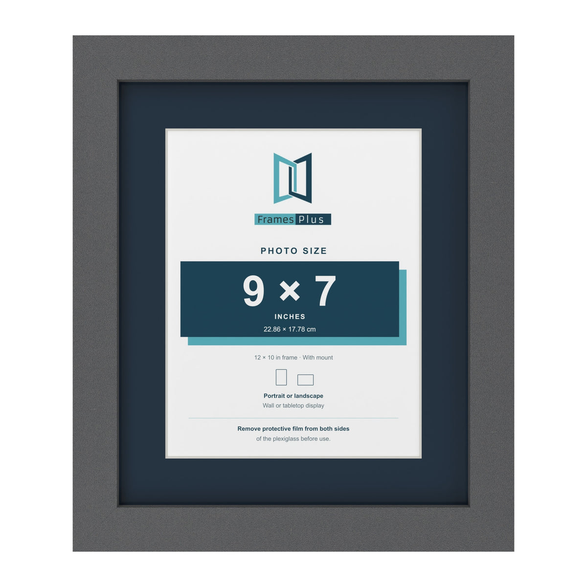 Dark Grey 12 x 10 inch picture frame with a Pacific Blue mount for a 9 x 7 inch photo