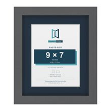 Dark Grey 12 x 10 inch picture frame with a Pacific Blue mount for a 9 x 7 inch photo