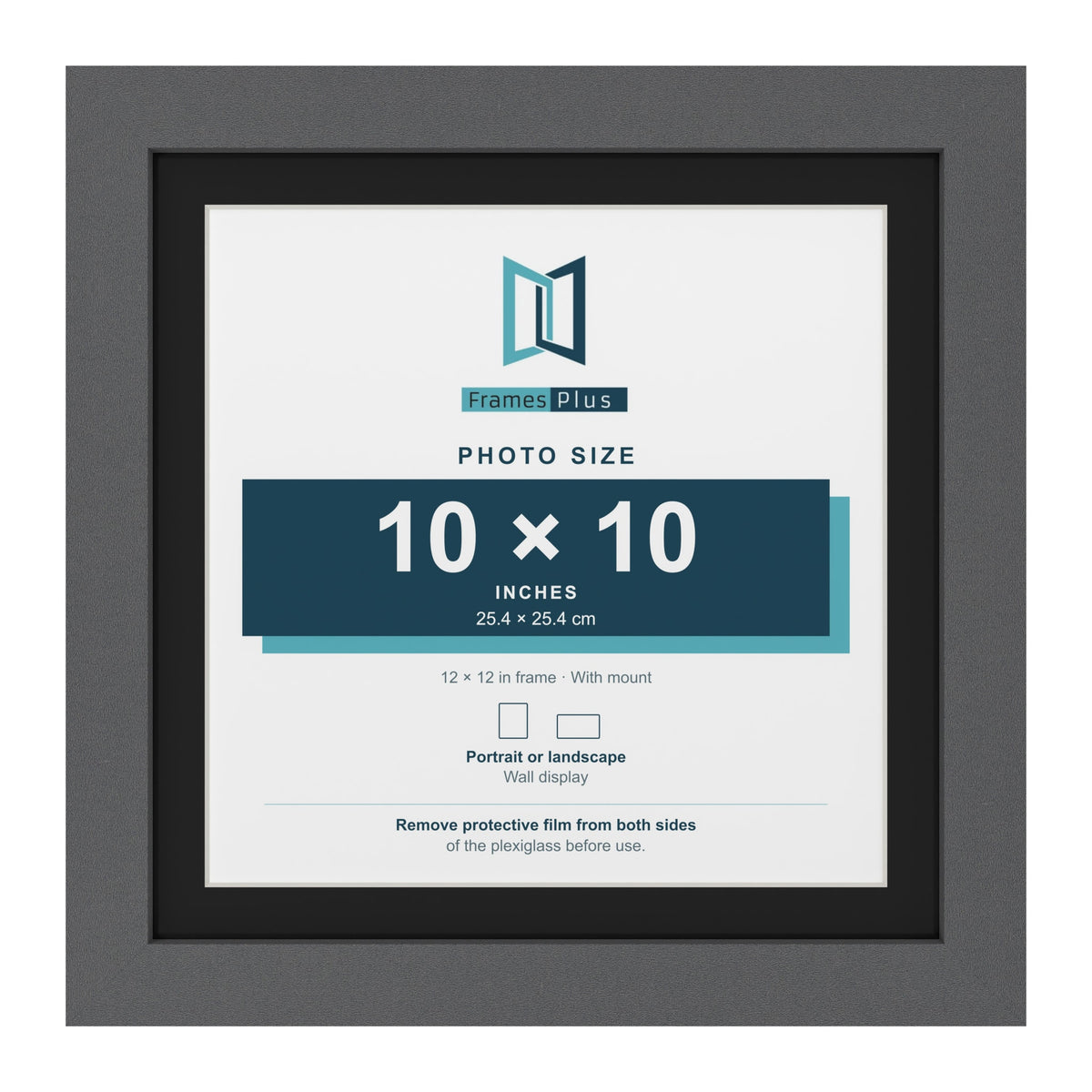 Dark Grey 12 x 12 inch picture frame with a black mount for a 10 x 10 inch photo