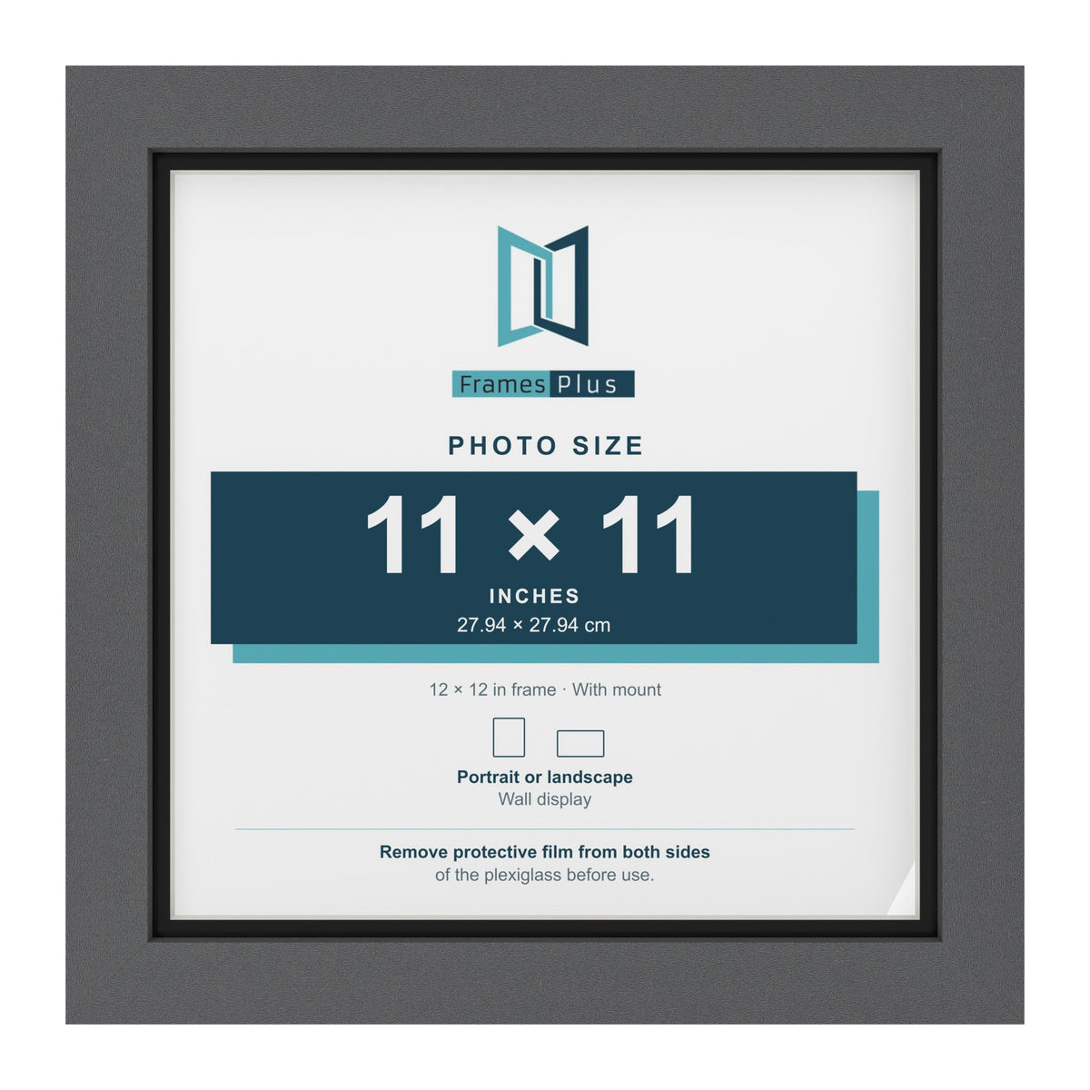 Dark Grey 12 x 12 inch picture frame with a black mount for an 11 x 11 inch photo