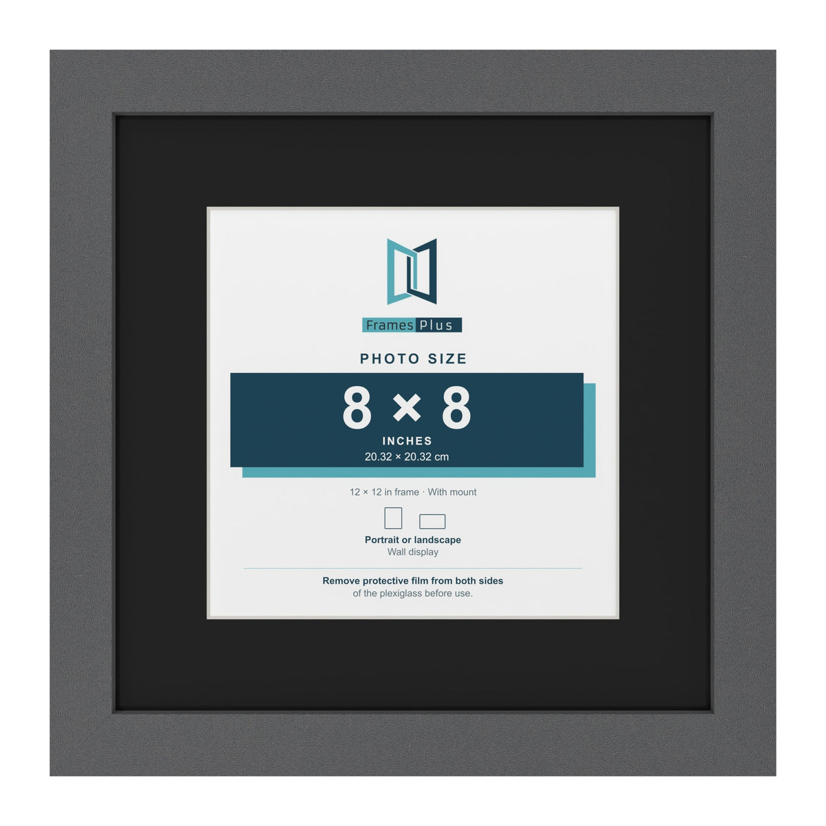Dark Grey 12 x 12 inch picture frame with a black mount for an 8 x 8 inch photo