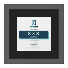 Dark Grey 12 x 12 inch picture frame with a black mount for an 8 x 8 inch photo