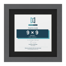 Dark Grey 12 x 12 inch picture frame with a black mount for a 9 x 9 inch photo