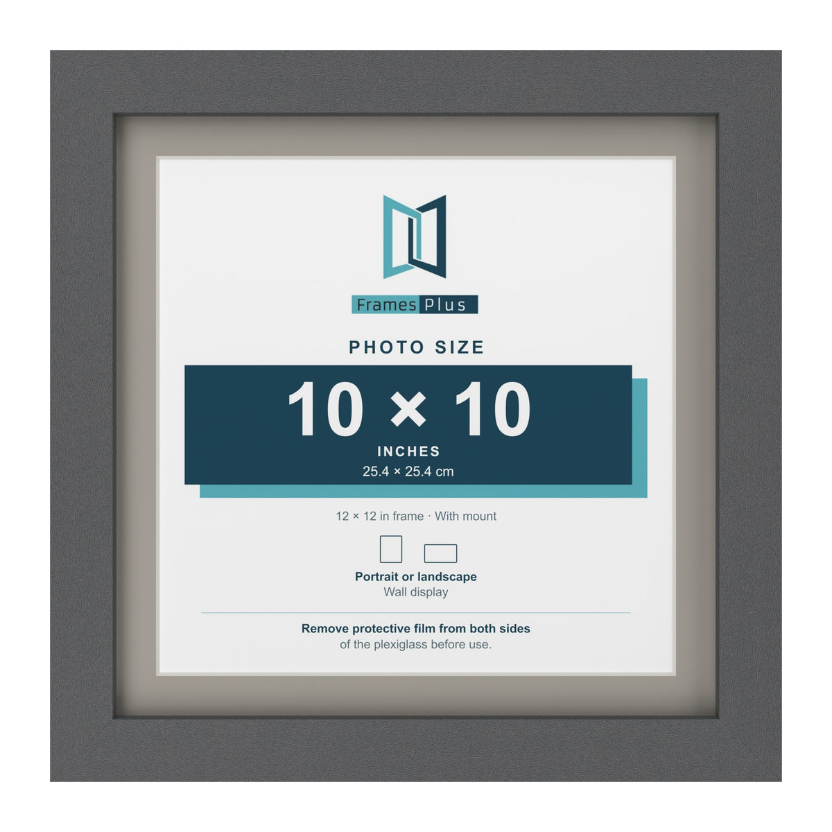 Dark Grey 12 x 12 inch picture frame with a Dawn Grey mount for a 10 x 10 inch photo