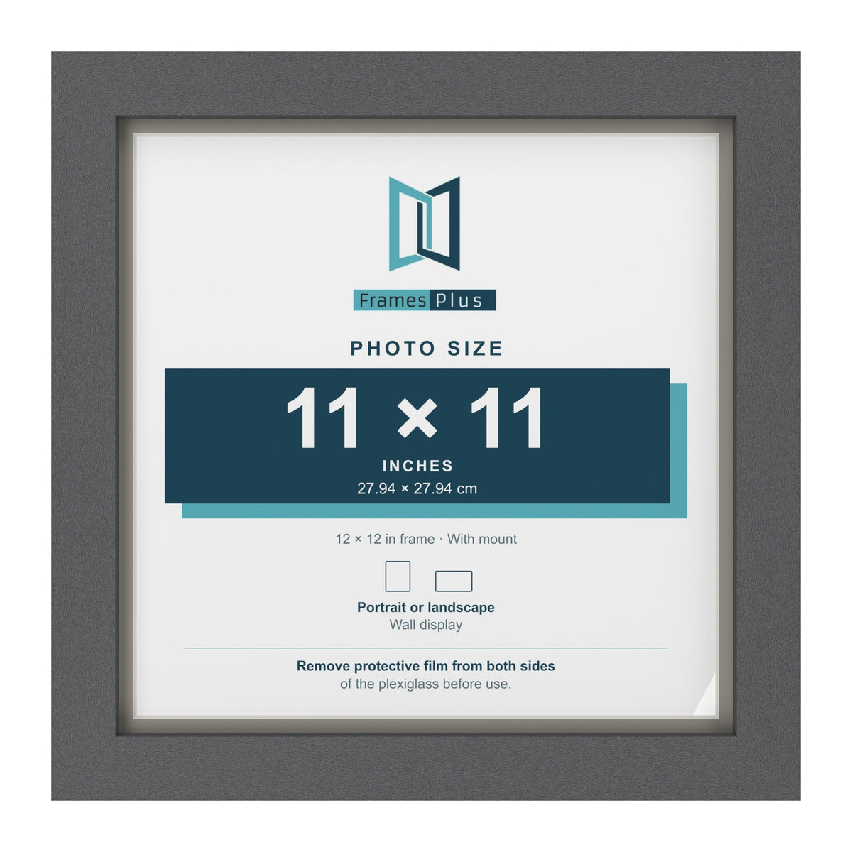 Dark Grey 12 x 12 inch picture frame with a Dawn Grey mount for an 11 x 11 inch photo