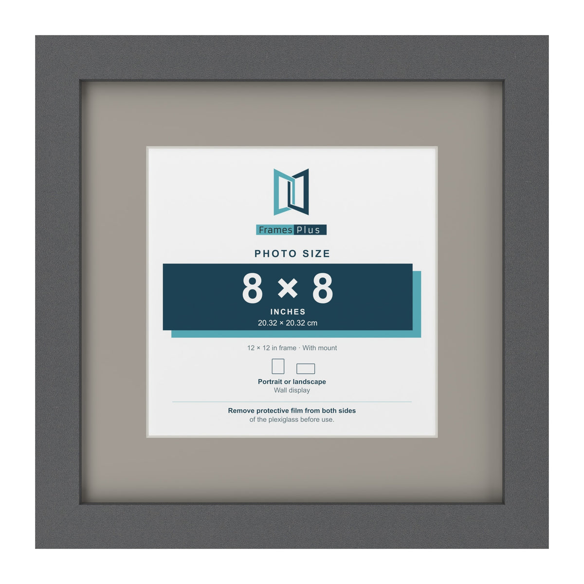 Dark Grey 12 x 12 inch picture frame with a Dawn Grey mount for an 8 x 8 inch photo