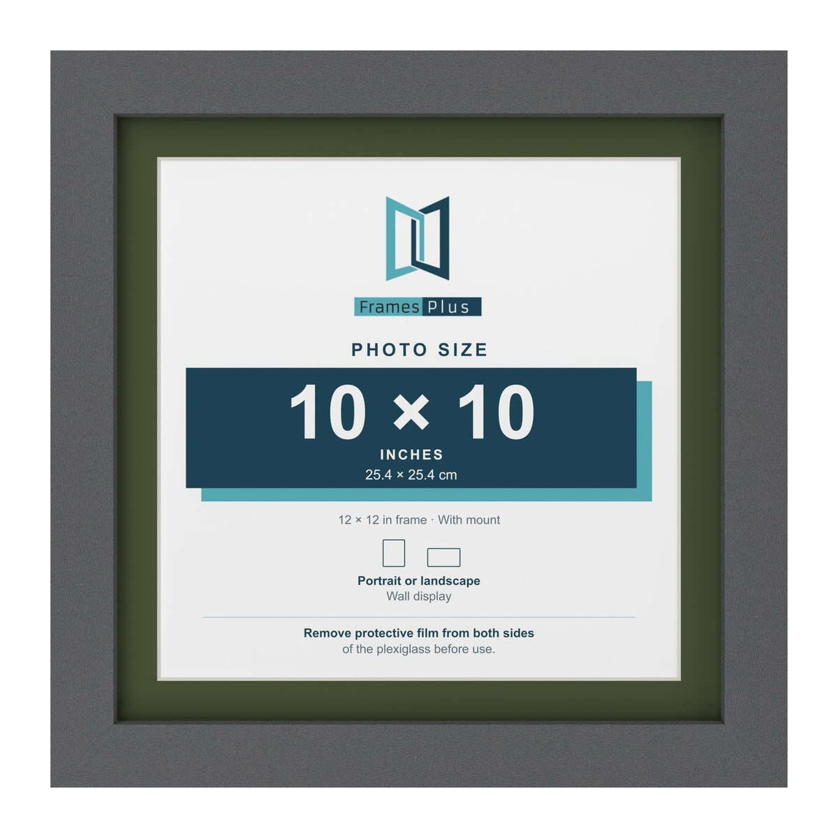 Dark Grey 12 x 12 inch picture frame with a green mount for a 10 x 10 inch photo