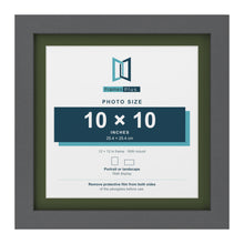 Dark Grey 12 x 12 inch picture frame with a green mount for a 10 x 10 inch photo