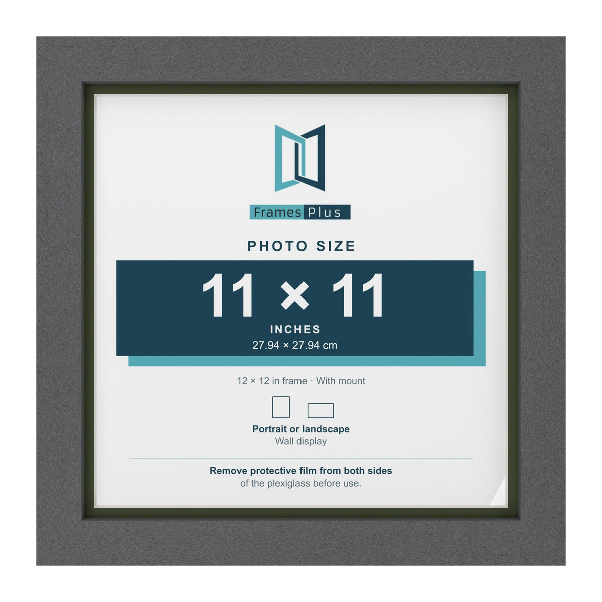 Dark Grey 12 x 12 inch picture frame with a green mount for an 11 x 11 inch photo