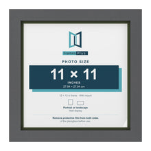 Dark Grey 12 x 12 inch picture frame with a green mount for an 11 x 11 inch photo