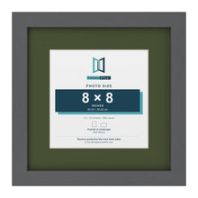 Dark Grey 12 x 12 inch picture frame with a green mount for an 8 x 8 inch photo