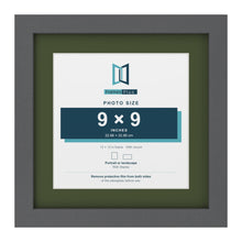 Dark Grey 12 x 12 inch picture frame with a green mount for a 9 x 9 inch photo