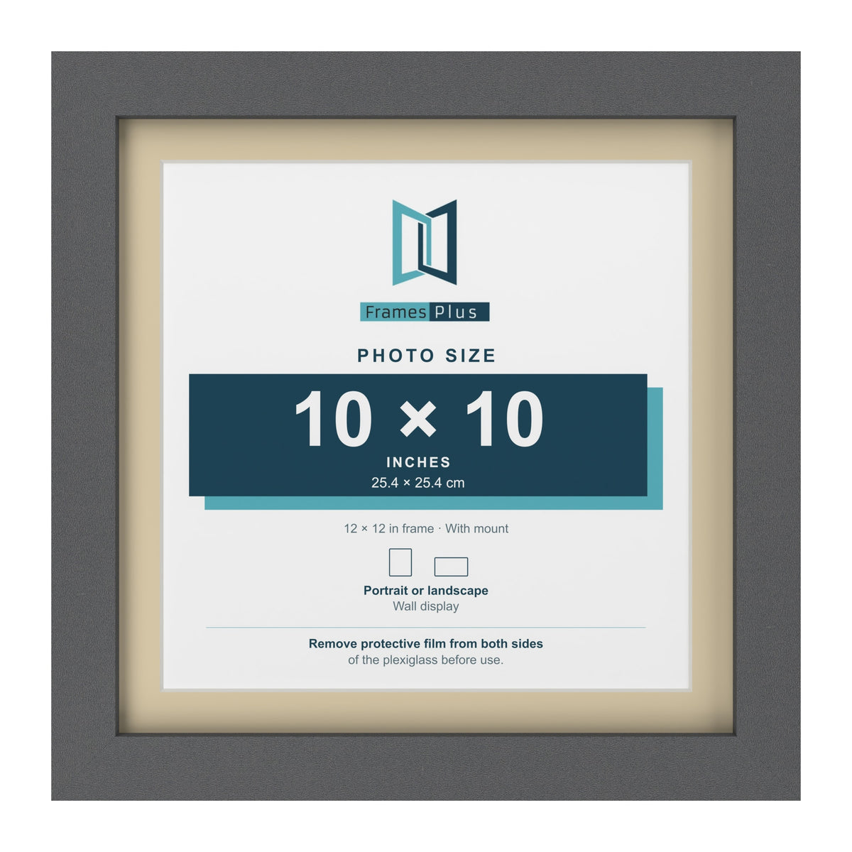 Dark Grey 12 x 12 inch picture frame with an ivory mount for a 10 x 10 inch photo