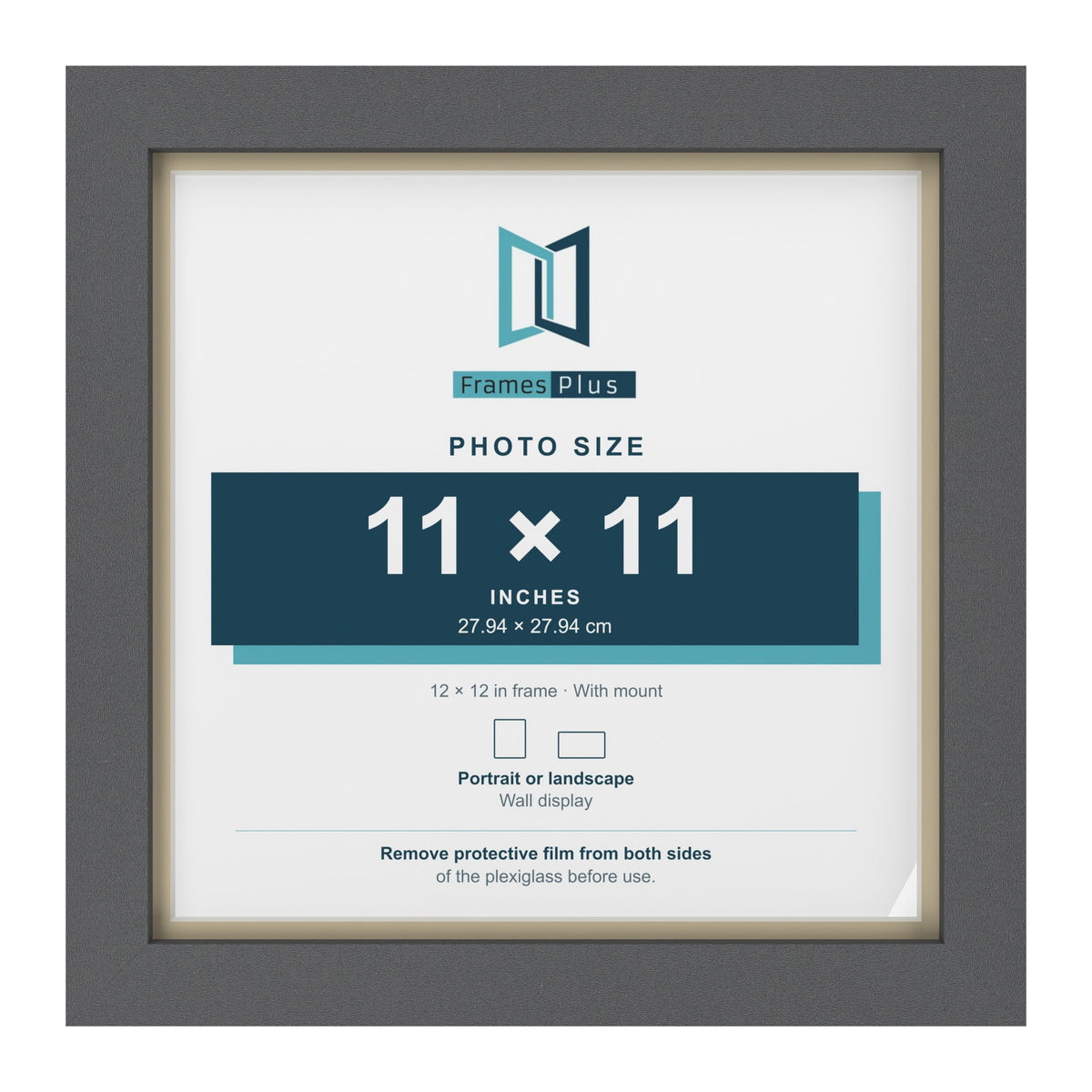 Dark Grey 12 x 12 inch picture frame with an ivory mount for an 11 x 11 inch photo