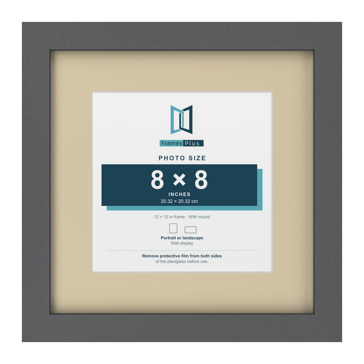 Dark Grey 12 x 12 inch picture frame with an ivory mount for an 8 x 8 inch photo