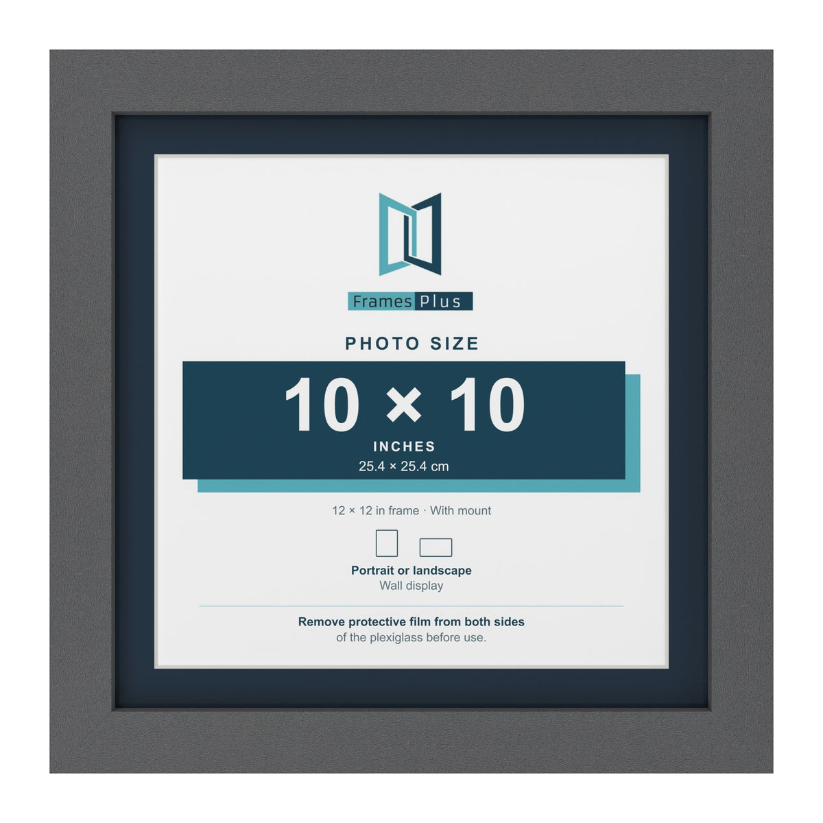 Dark Grey 12 x 12 inch picture frame with a Pacific Blue mount for a 10 x 10 inch photo