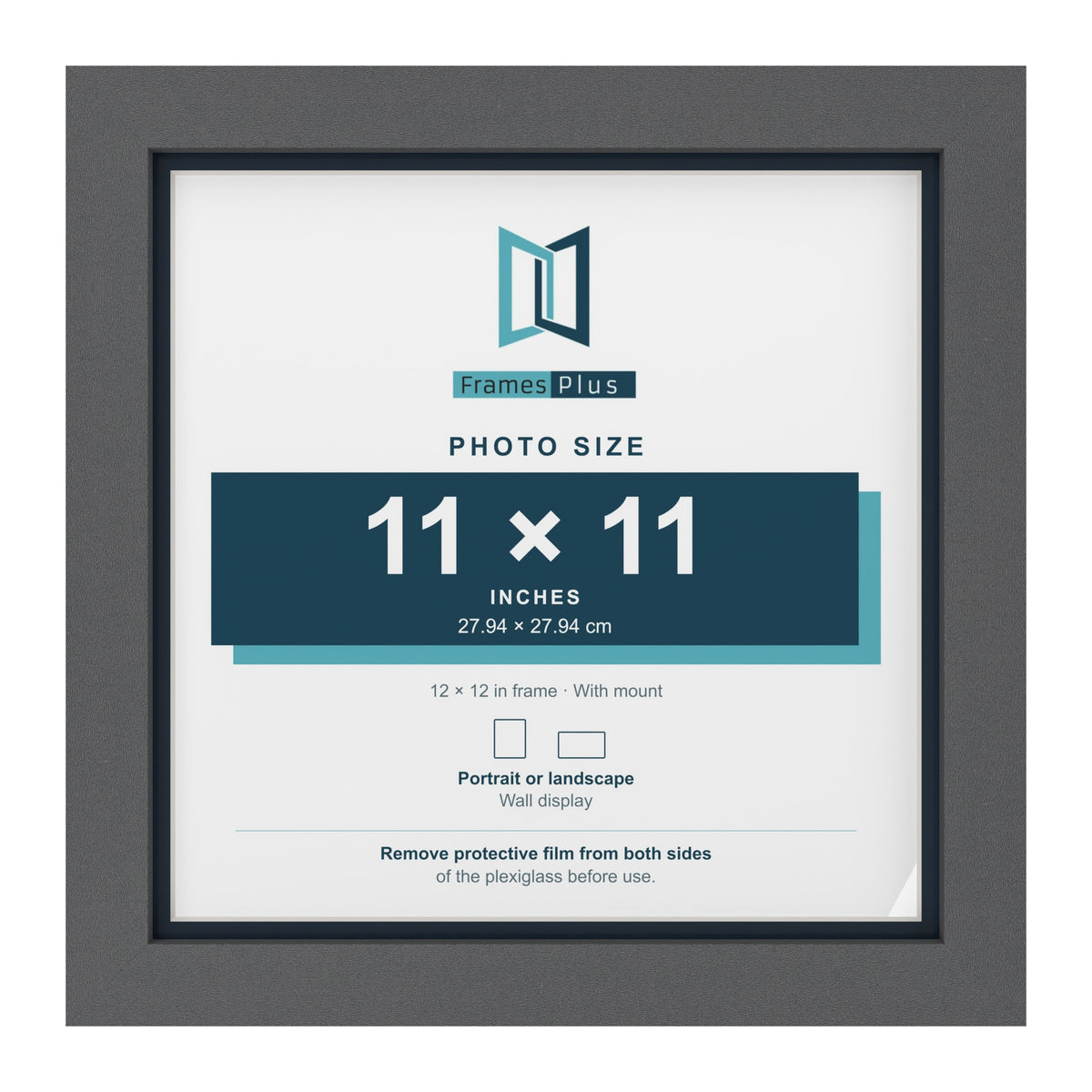 Dark Grey 12 x 12 inch picture frame with a Pacific Blue mount for an 11 x 11 inch photo