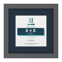 Dark Grey 12 x 12 inch picture frame with a Pacific Blue mount for an 8 x 8 inch photo