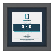 Dark Grey 12 x 12 inch picture frame with a Pacific Blue mount for a 9 x 9 inch photo