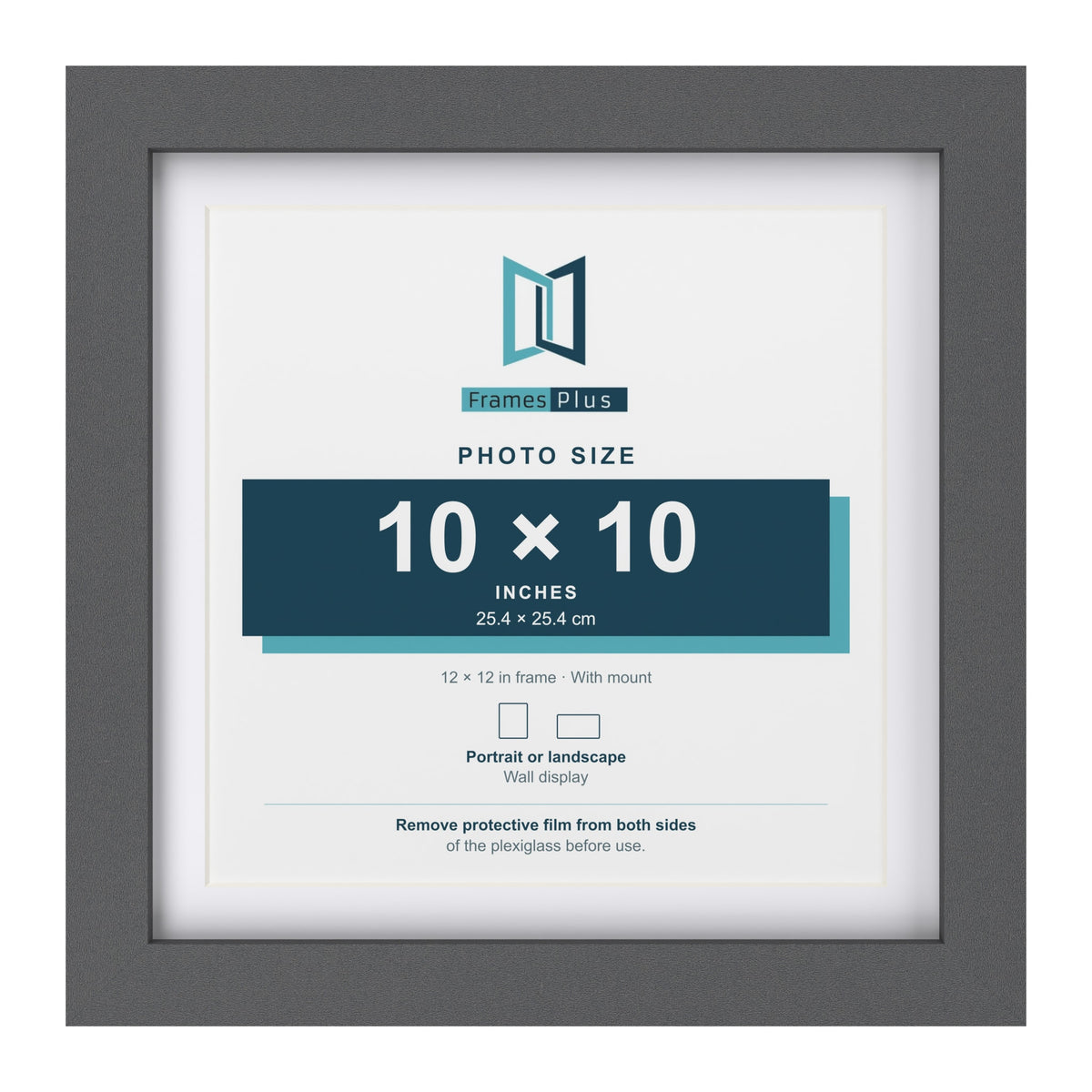 Dark Grey 12 x 12 inch picture frame with a white mount for a 10 x 10 inch photo