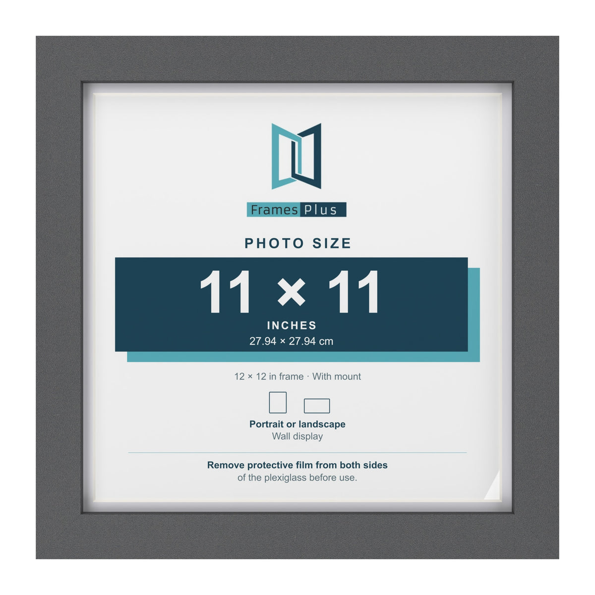Dark Grey 12 x 12 inch picture frame with a white mount for a 11 x 11 inch photo
